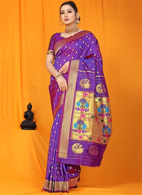 Buy Zari Weaving Patola Silk Violet Color Saree Festive Wear Online At