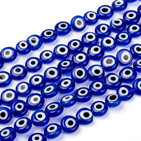 Wholesale Handmade Evil Eye Lampwork Flat Round Bead Strands