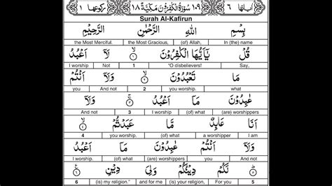 Surah 109 Al Kafirun By Al Afasy Word For Word English Translation Youtube