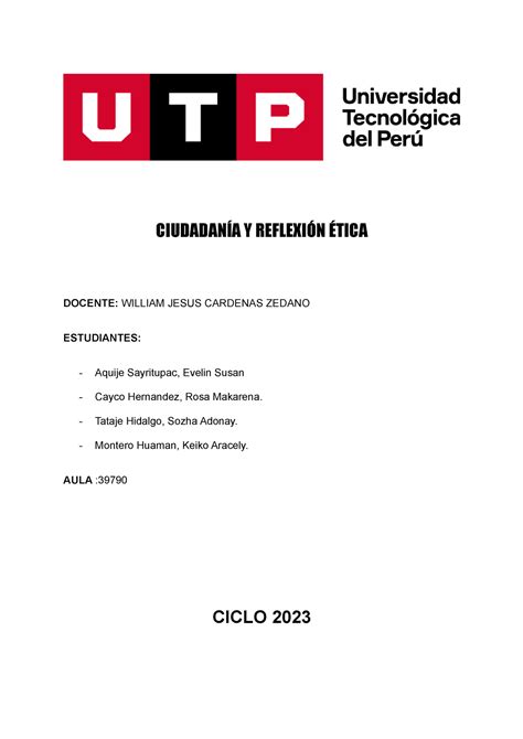 Tarea Académica 2 Ensayo Ciudadanía y reflexión etica UTP Studocu