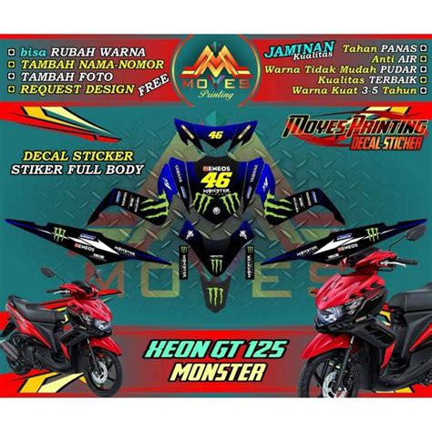 ⭐⭐⭐⭐⭐bisa Cod Bayar Di Tempat Decal Xeon Gt 125 Motif Monster Energy Decal Stiker Motor Xeon