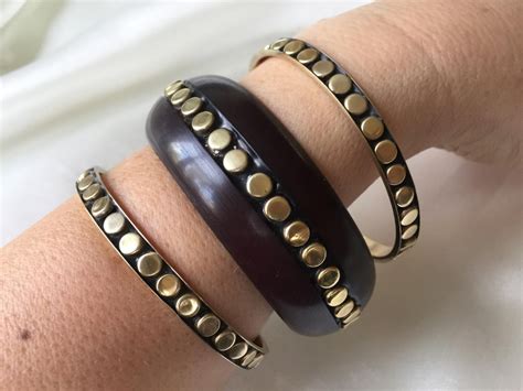 Vintage S Three Studded Brass Bangles Setstacking Brass And Etsy