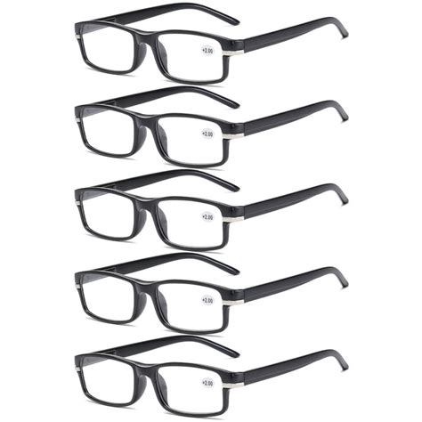 5 Pairs Of Retro Lightweight Presbyopic Glasses 2 00 Spring Hinge Rectangular Black Reading