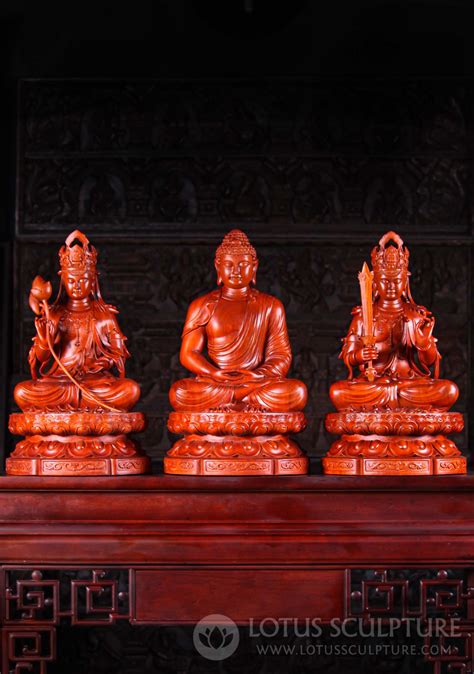 Sold Set Of Three Wood Sculptures Gautama Buddha Samantabhadra