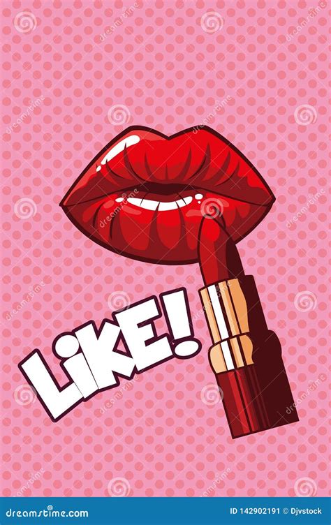 Female Lips And Lipstick Pop Art Style Stock Vector Illustration Of Style Like 142902191