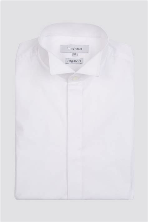 Limehaus Regular Fit Double Cuff Wing Collar White Dresswear Poplin Shirt