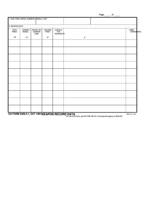 Fillable Weapon Record Data Da Form 2408 4 1 Printable Pdf Download