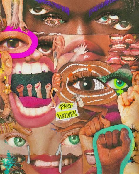 Pro Women Collage Colorful With Lips Noses Mouths Ears Legs Hands