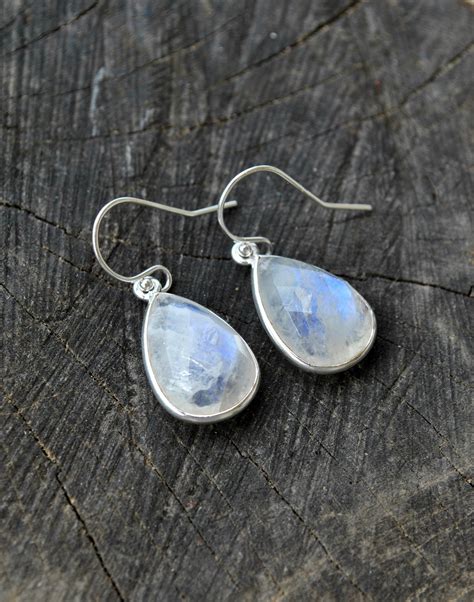 Genuine Moonstone Earrings Sterling Silver 925 Rainbow Moonstone Dangle Earrings Flash Moonstone