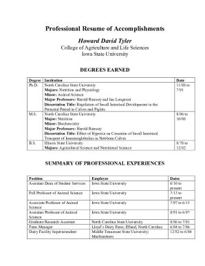 Fillable Online Professional Resume Of Accomplishments Fax Email Print