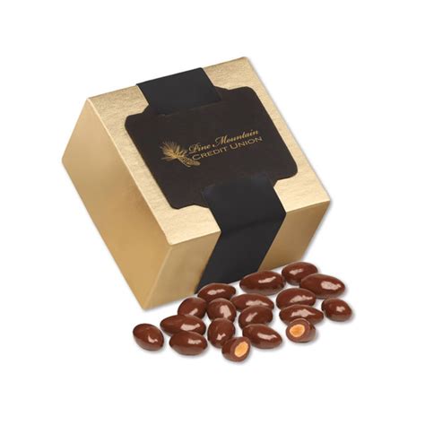 Promotional Chocolate Covered Almonds In Gold T Box Personalized With Your Custom Logo