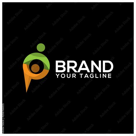 Letter P with people on black background. Logo Design Template. Flat ...