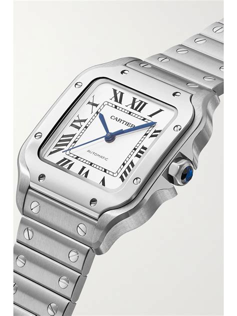 Argenté Montre Automatique En Acier Inoxydable Santos De Cartier Medium