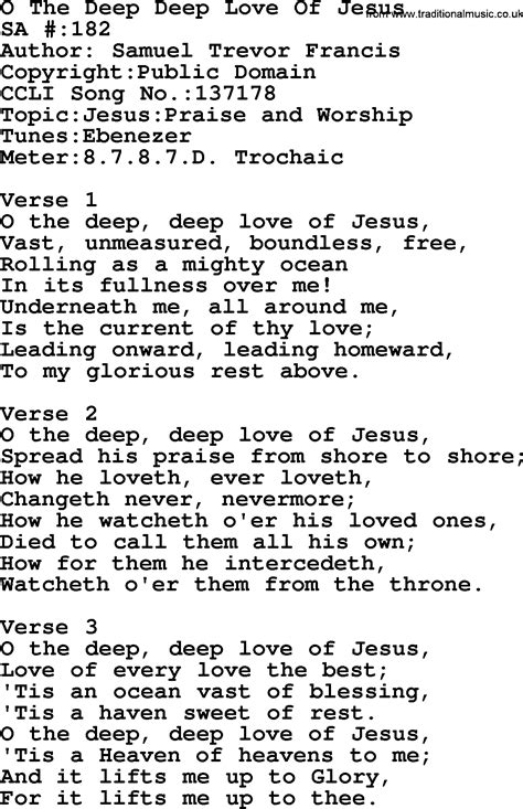 Salvation Army Hymnal Song O The Deep Deep Love Of Jesus With Lyrics And Pdf