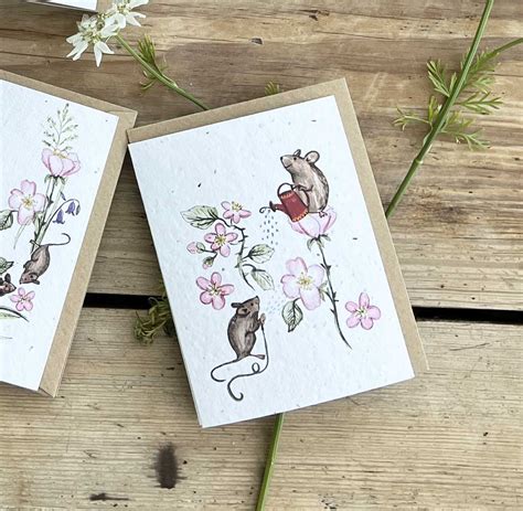 Mice Watering Roses Eco Friendly Greetings Cards Hannah Marchant