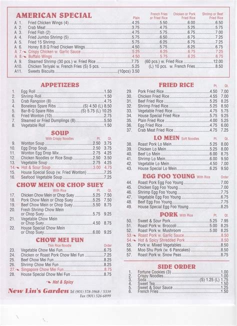 Menu - New Lin's Garden Chinese Restaurant