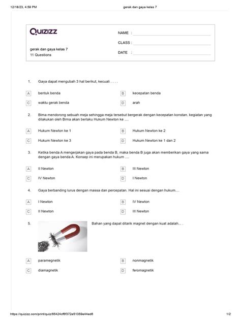 Soal Gerak Dan Gaya Kelas 7 Pdf