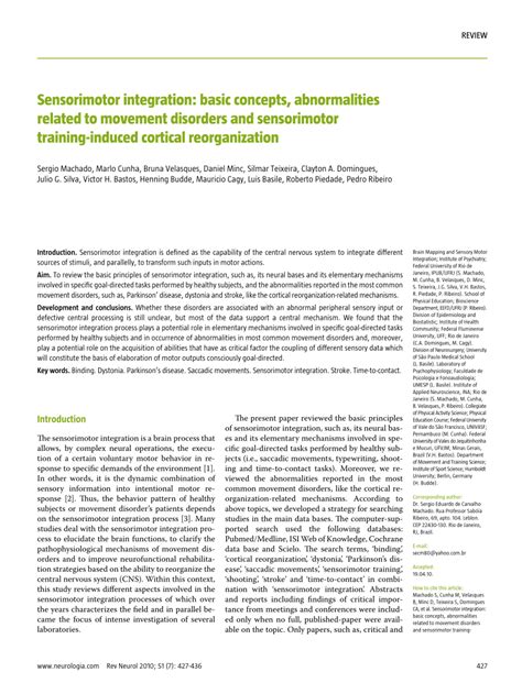 Pdf Sensorimotor Integration Basic Concepts Abnormalities Related