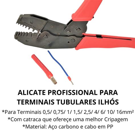 Alicate de crimpar terminal tubular ilhós 0 5 a 16 mm² 336e2 NTV