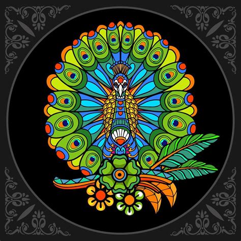 Colorful Peacock Bird Mandala Isolated On Black Background 11778755