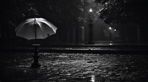 Premium AI Image | A black and white photo of an umbrella in the rain