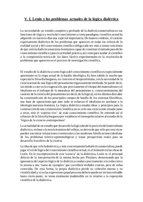 PDF V I Lenin y los problemas actuales de la lógica dialéctica