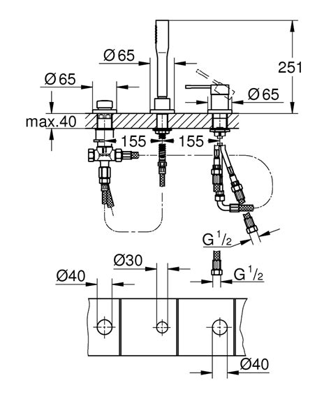 Essence Three Hole Single Lever Bath Combination Grohe