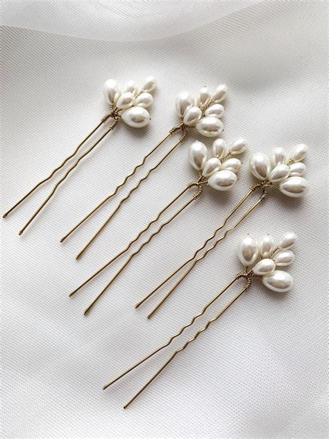 Pearl Hair Pins Bridal Ivory Hair Pins Wedding Gold Etsy Bead Hair