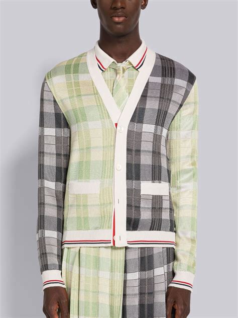 Fun Mix Fine Merino Bar V Neck Cardigan Thom Browne Official