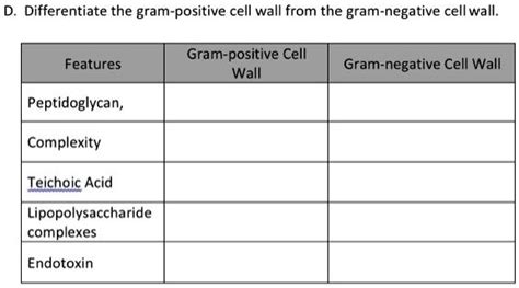 SOLVED: Differentiate the gram-positive cell wall from the gram-negative cell wall. Gram ...