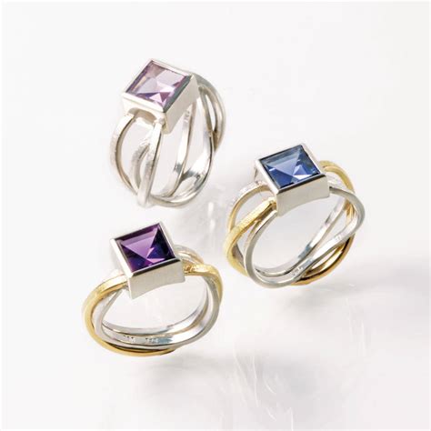 Silber Gold Ringe WELLE Mit Amethyst Und Iolith Goldschmiede Einklang