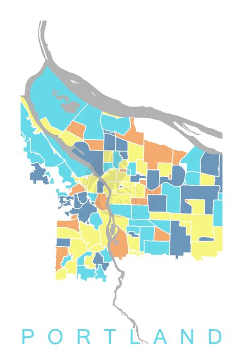 Portland Oregon Map Neighborhood Map Print Etsy