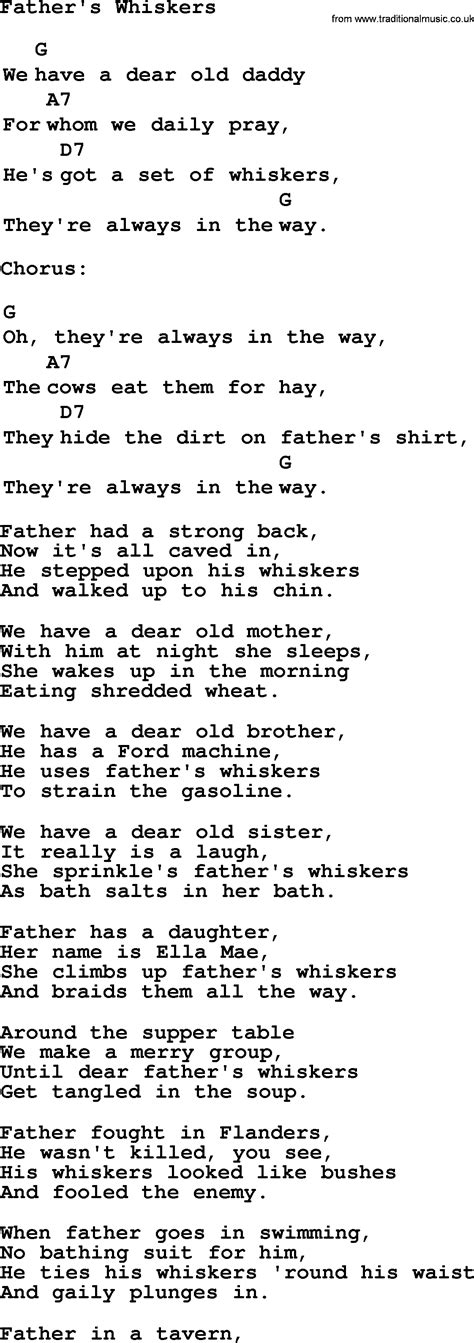 Top Folk And Old Time Songs Collection Fathers Whiskers Lyrics