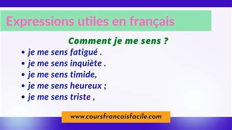 Expressions utiles en français Comment je me sens YouTube