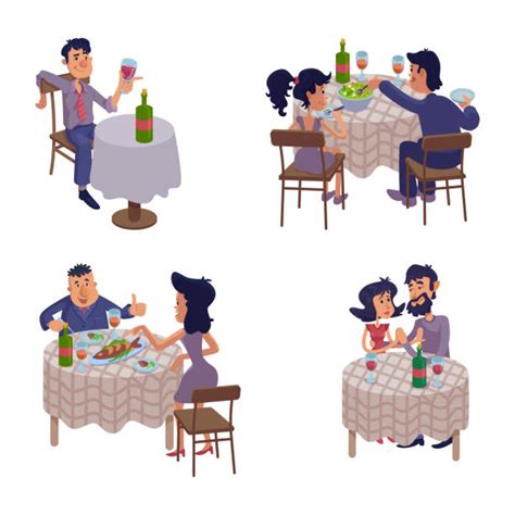 Couple Eating Dinner Drawing Illustrations Royalty Free Vector