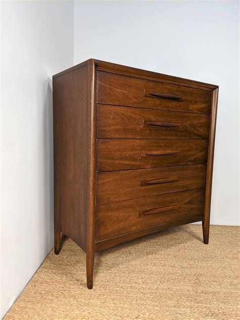 Mid Century Modern Walnut Highboy Dresser Emphasis Series By Broyhill