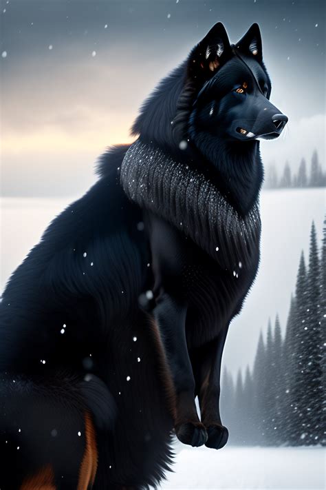 Lexica Black Dire Wolf In The Snow With Saddle And Armor