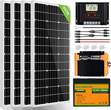 Eco Worthy 400w Complete Solar Panel Kit With 100ah Lithium Batteries And 12v 1100w Power