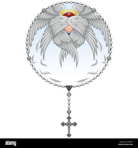 Vector Design Of Seraphim With Christian Rosary Symbol Of Catholic