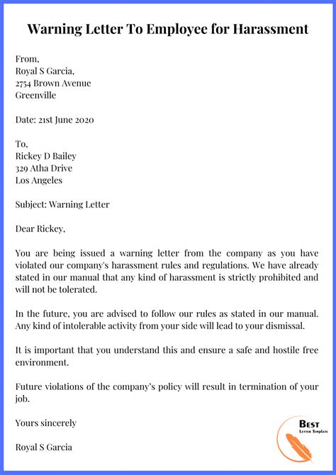 Warning Letter Template Format Sample Example In Pdf Word