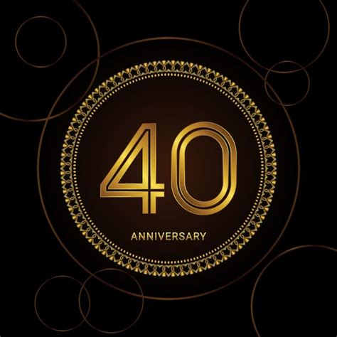 Celebración del 40 aniversario con texto dorado y anillo plantilla