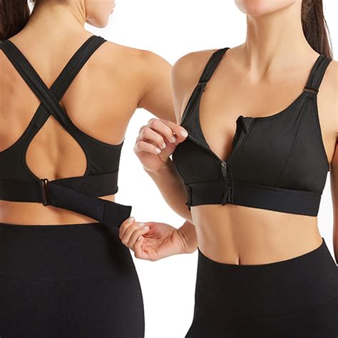 Nerohusy Adjustable Sports Bras For Women High Impact Zip Front