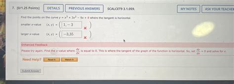 Solved Find The Points On The Curve Y X3 3x2−9x 8 Where The