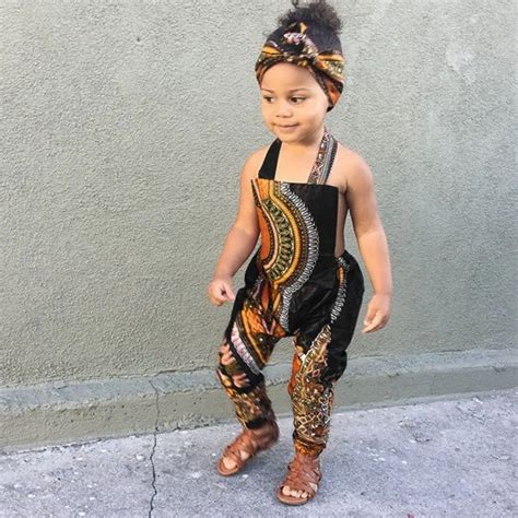 Toddler Kid Baby Girl Outfits Clothes African Print Sleeveless Romper Hair Band Jumpsuit Girl ...