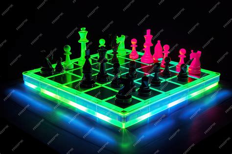 Premium Ai Image Neon Chess Game With Pieces Set Up In A Classic