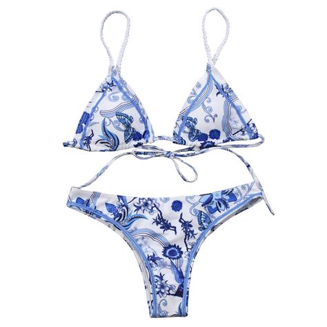 Retro Women Sexy Swimsuit Floral Suit Girls Two Piece Bikini Braided Strap Swimwear Swimwear
