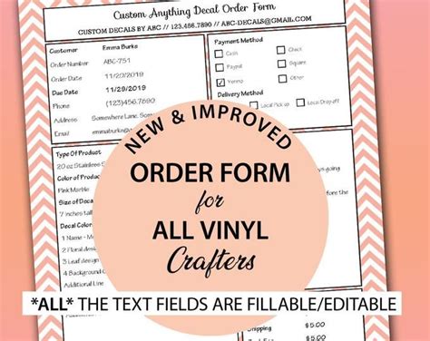 Fillable Editable Text Only Pdf Vinyl Decal Pricing Sheet Etsy