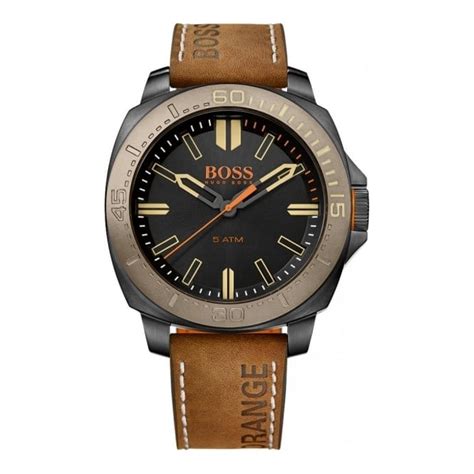 Mens Gunmetal Brown Leather Watch 1513314 Watches From Hillier