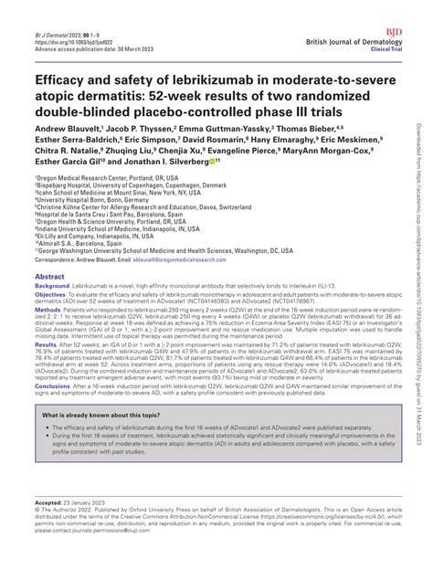 (PDF) Efficacy and safety of lebrikizumab in moderate-to-severe atopic ...