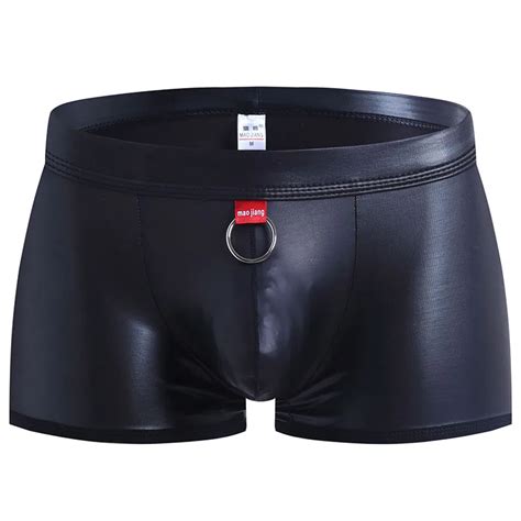 Mens Underwear Boxers Pu Leather Rings Underwear Men Boxer Shorts